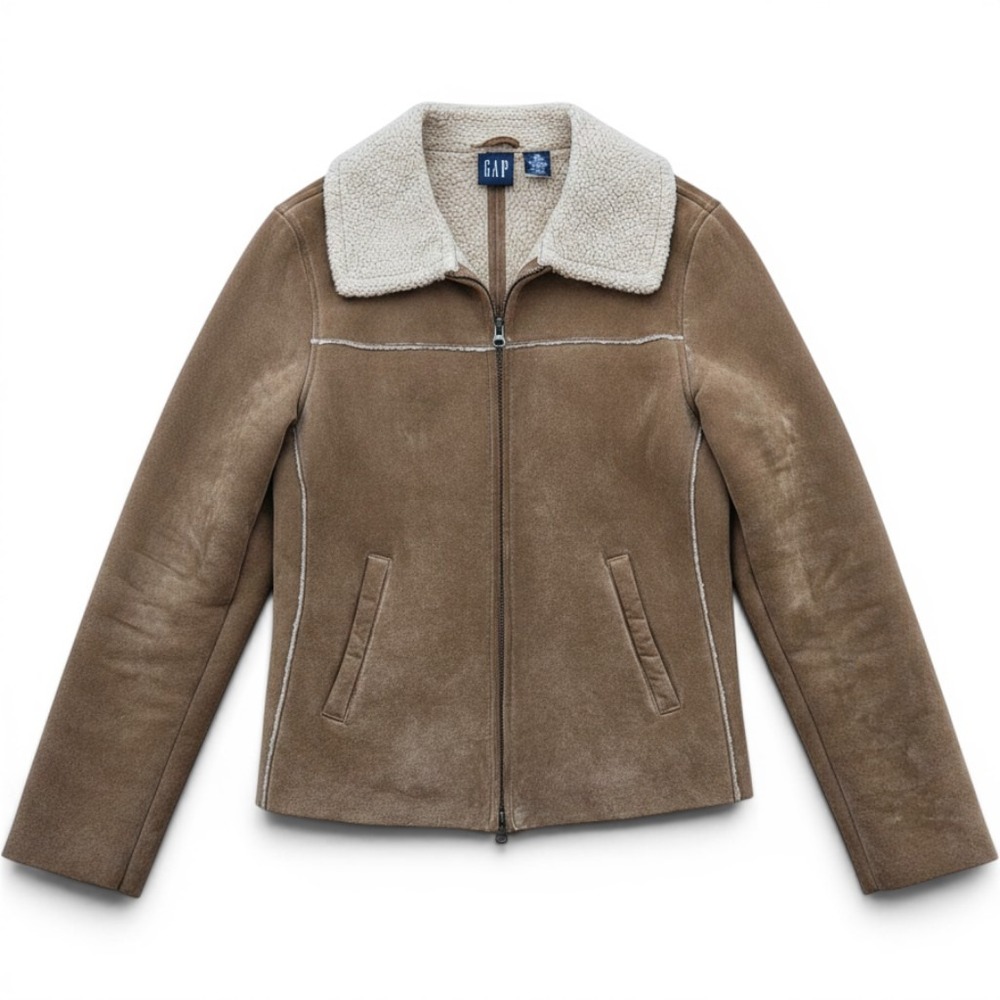 Gap Vintage y2k Moto Ranch Leather Suede Aviator Heritage Tan Country Sherpa